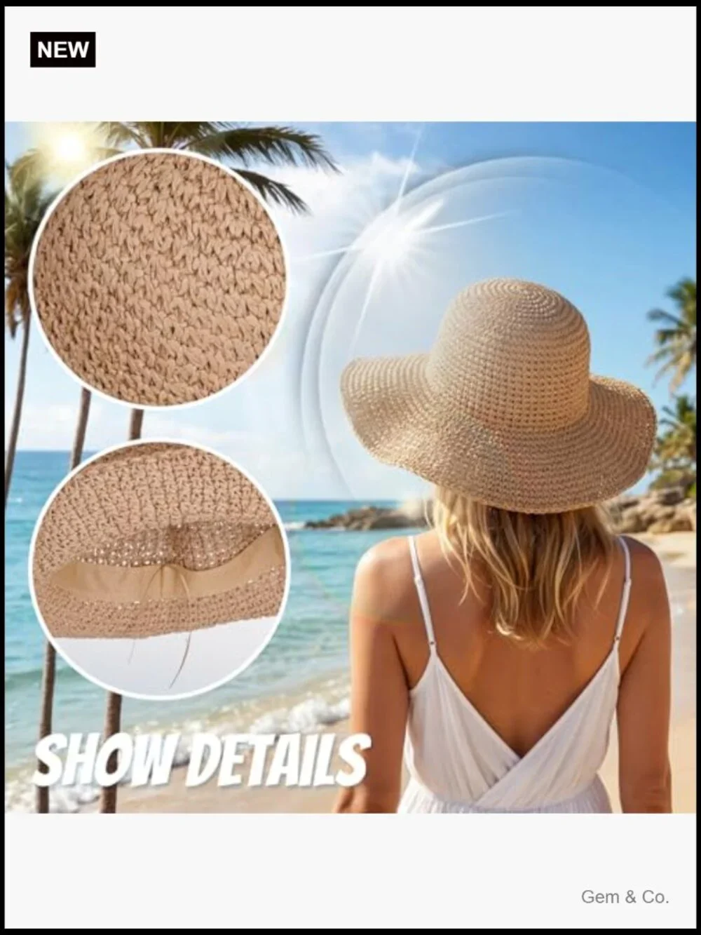 Women Straw Sun Hat Wide Brim Foldable Beach Lightweight Packable Travel